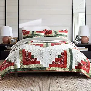 Secgo Handmade Quilted 100% Cotton Queen Comforter Set for Bed - 100% Cotton Quilts Queen Size, Black Bedspreads (90 * 96 Inch) with 2 Pillow Shams, Patchwork Reversible Lightweight Bedding