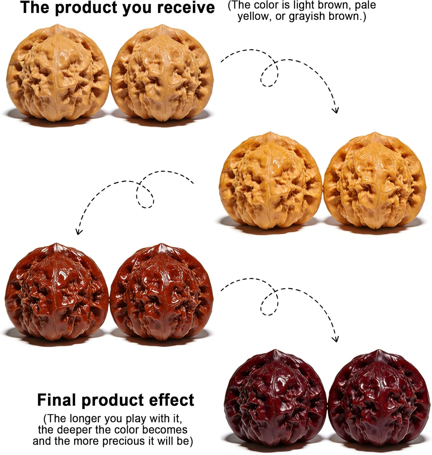 Chinese Wenwan Walnuts Fidget Pair 1.6 in, Premium Hand-Rolling Walnuts for Hand Massage Stress Relief, Natural Growth Artificial Pairing with Gift Box & Cleaning Brush (1Pair,1.3-1.5in)