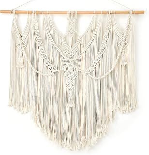 Mkono Large Macrame Wall Hanging Boho Decor 36x35 Inch Ivory - Handmade Cotton Woven Wall Art for Bedroom Living Room