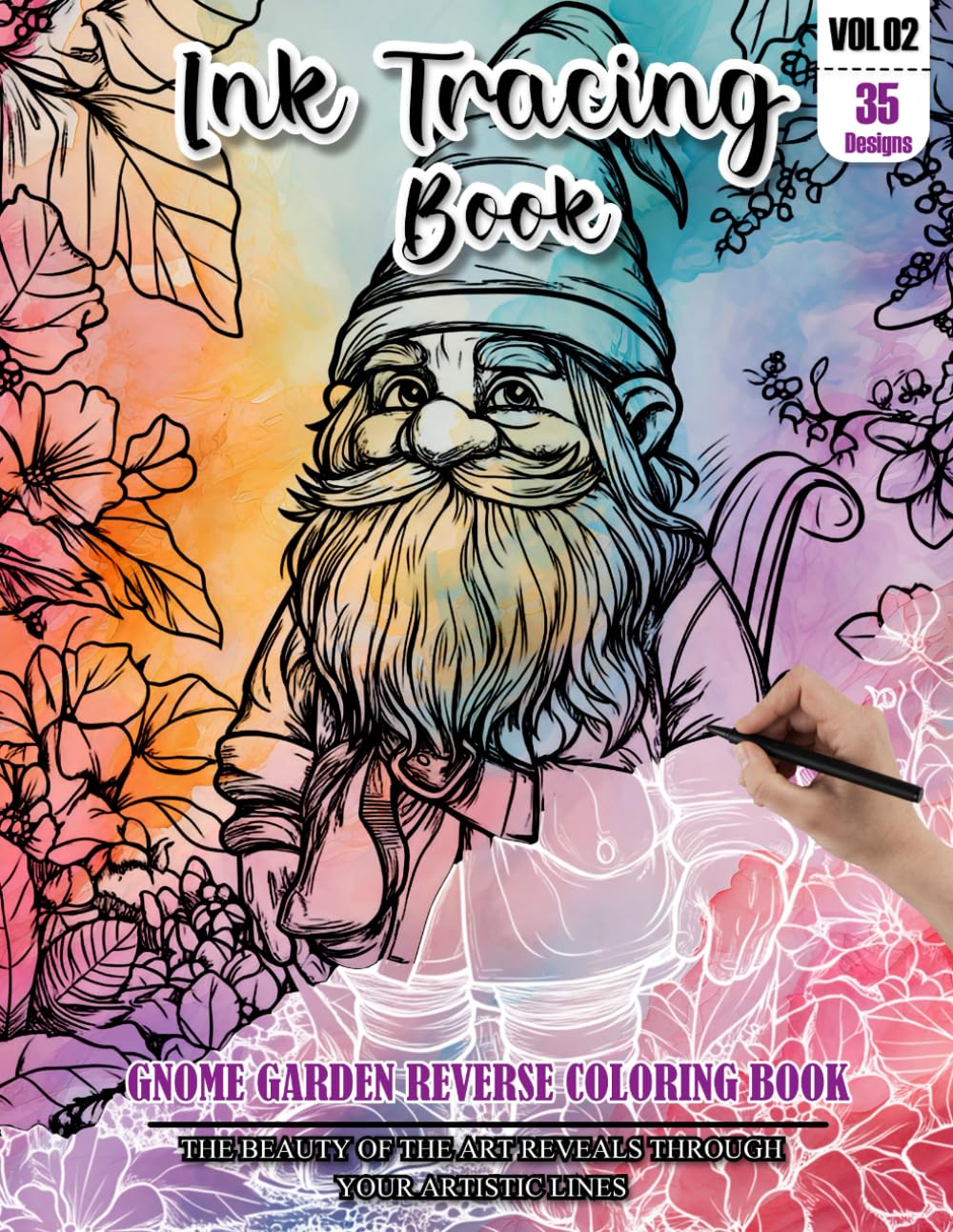 Ink Tracing Book for Adults: Stress relief reverse Gnome Garden ink tracing book for adults: mindfully Follow white lines to Uncover 35 Gnome Garden ... pages a perfect gift for Christmas(Vol-2)