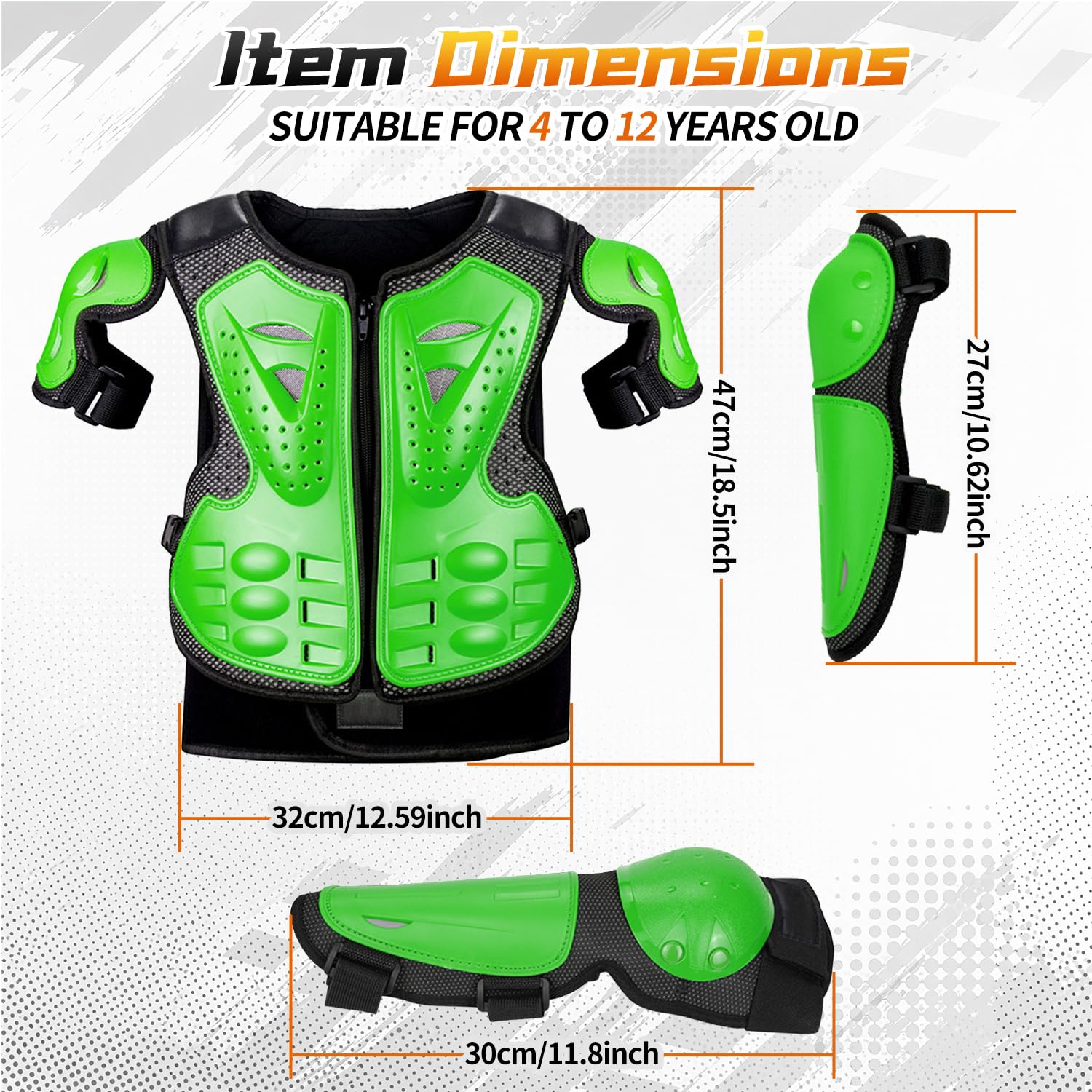 Protezione Pettorale Bambino – Set Protezioni Motocross Regolabile con Paraschiena, Ginocchiere e Gomitiere per MTB, BMX, Dirt Bike, Skate, Monopattino