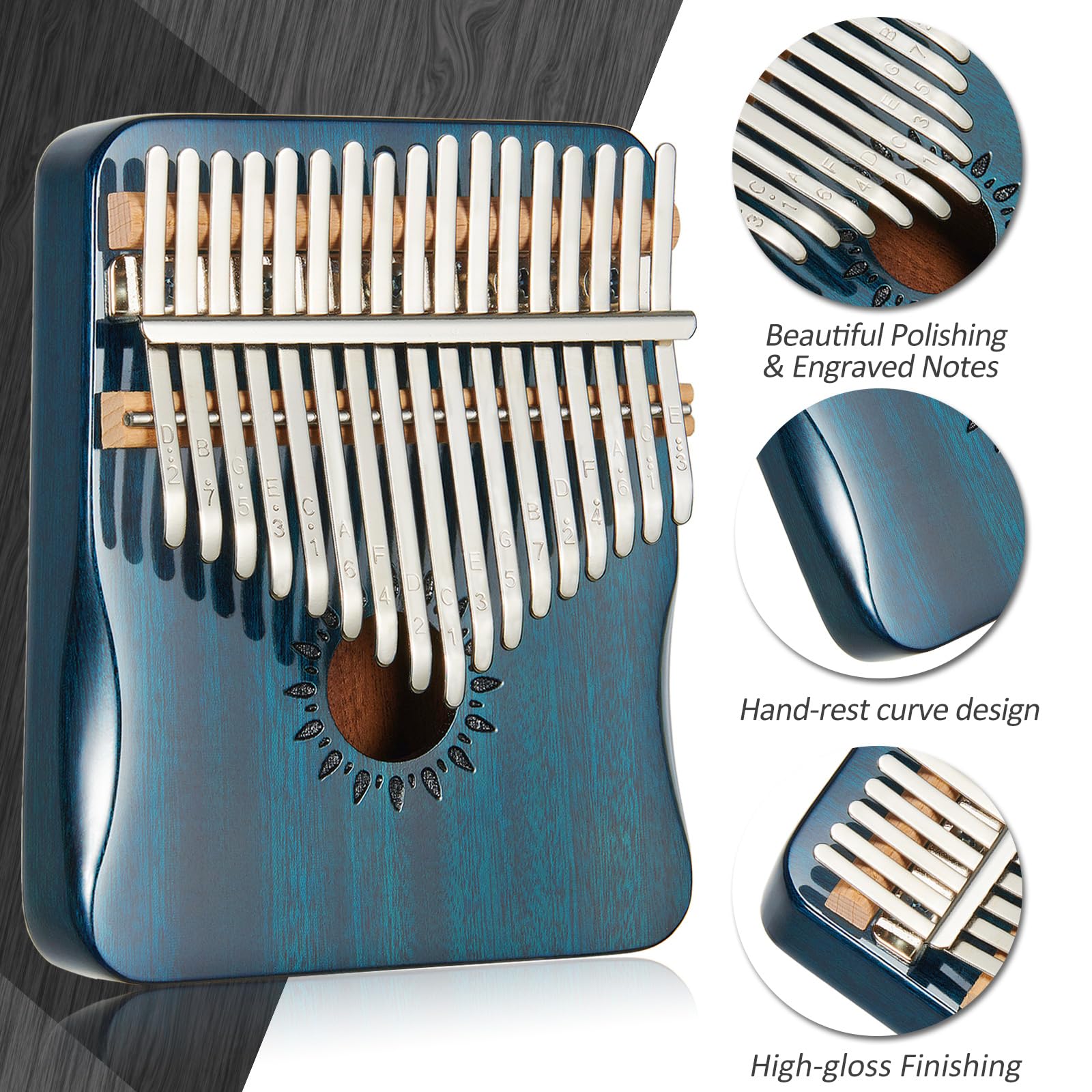 AARVI Kalimba kciuk fortepian 17 klawiszy, przenośny palec Mbira, prezenty dla dzieci i dorosłych, początkujących (niebieski)