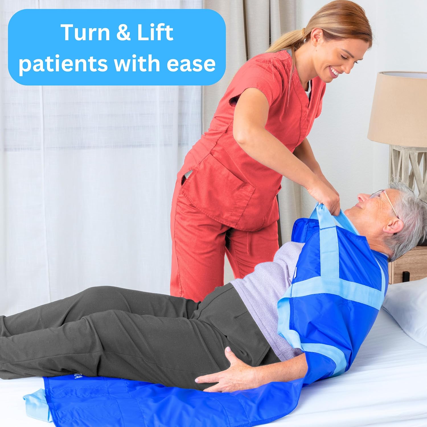 EYRA Positioning Bed Pads for Elderly with Reinforced Handles 48x40, Slide Sheets for Moving Patients, Transfer Sheet for Patient Turning, Lifting & Transfers
