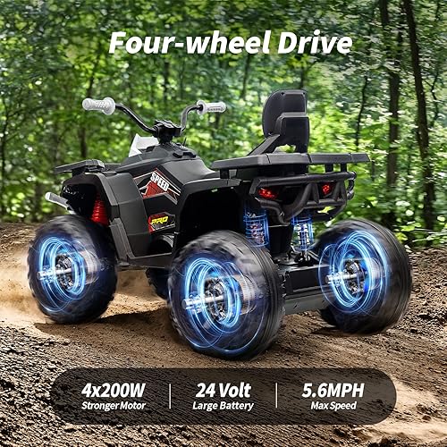 Miniatura 5 de ATV para niños de 4 ruedas, 24 V 4WD eléctrico ATV juguete para niños grandes con 2 plazas, motor de 4 x 200 W, velocidad máxima de 5.6 Mph - Blanco