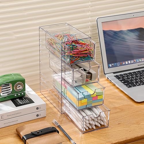 Miniatura 6 de FABROK Caja organizadora de accesorios para el cabello transparente con 4 cajones, juego de cajones de organización de almacenamiento compacto para