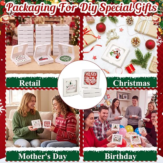 Dunzoom 50 Pcs Christmas Sublimation Ornament Blanks Box, White