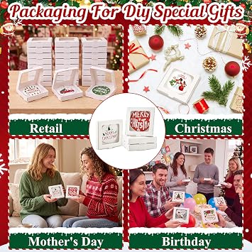 Dunzoom 50 Pcs Christmas Sublimation Ornament Blanks Box, White