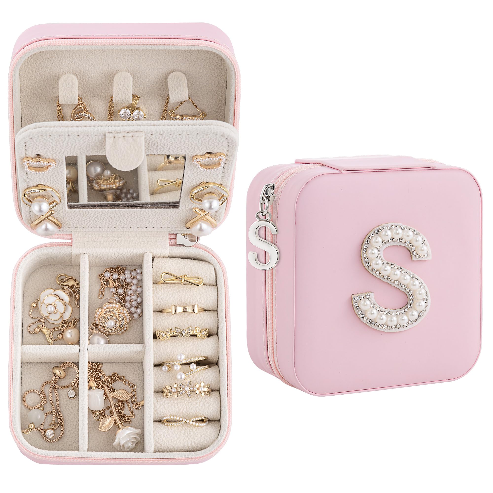 Nymtavia Birthday Gifts For Women - Initial Jewelry Box, Travel Jewelry Case, Small Travel Organizer, Bridesmaid Gifts