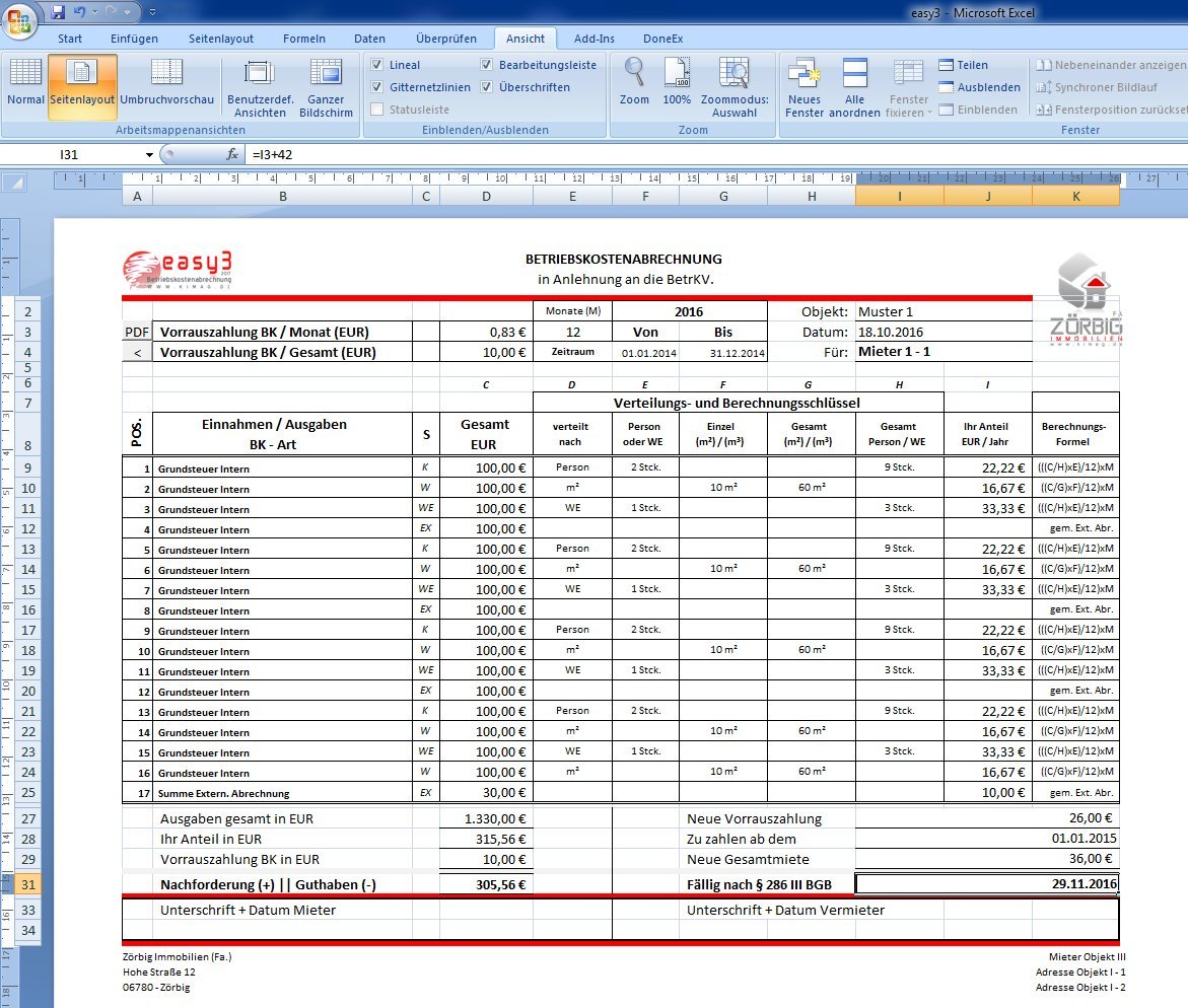 NEU 2022/2023, PRIXUS - Easy3 - Betriebskostenabrechnung / Nebenkostenabrechnung, Kompatibel mit MICROSOFT Excel. Geld zurück für alle Jahre!