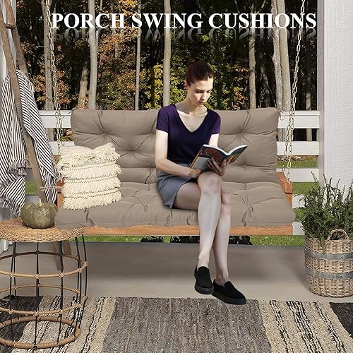 Miniatura 5 de Cojines de repuesto para columpio, cojines de banco impermeables para porche, cojín de asiento de columpio de repuesto con respaldo y lazos para