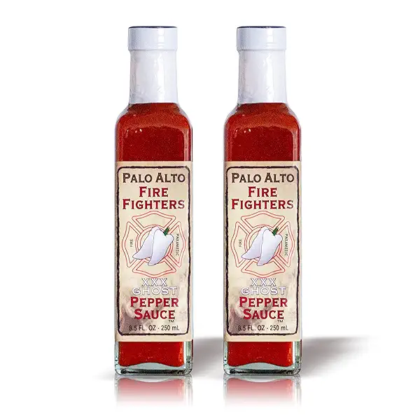 Palo Alto Firefighters XXX Ghost Pepper Sauce (8.5oz) - Pack of 2 - Salt Free Pepper Plant Hot Sauce, No Sodium Hot Pepper Sauce, No Salt Sauces 1