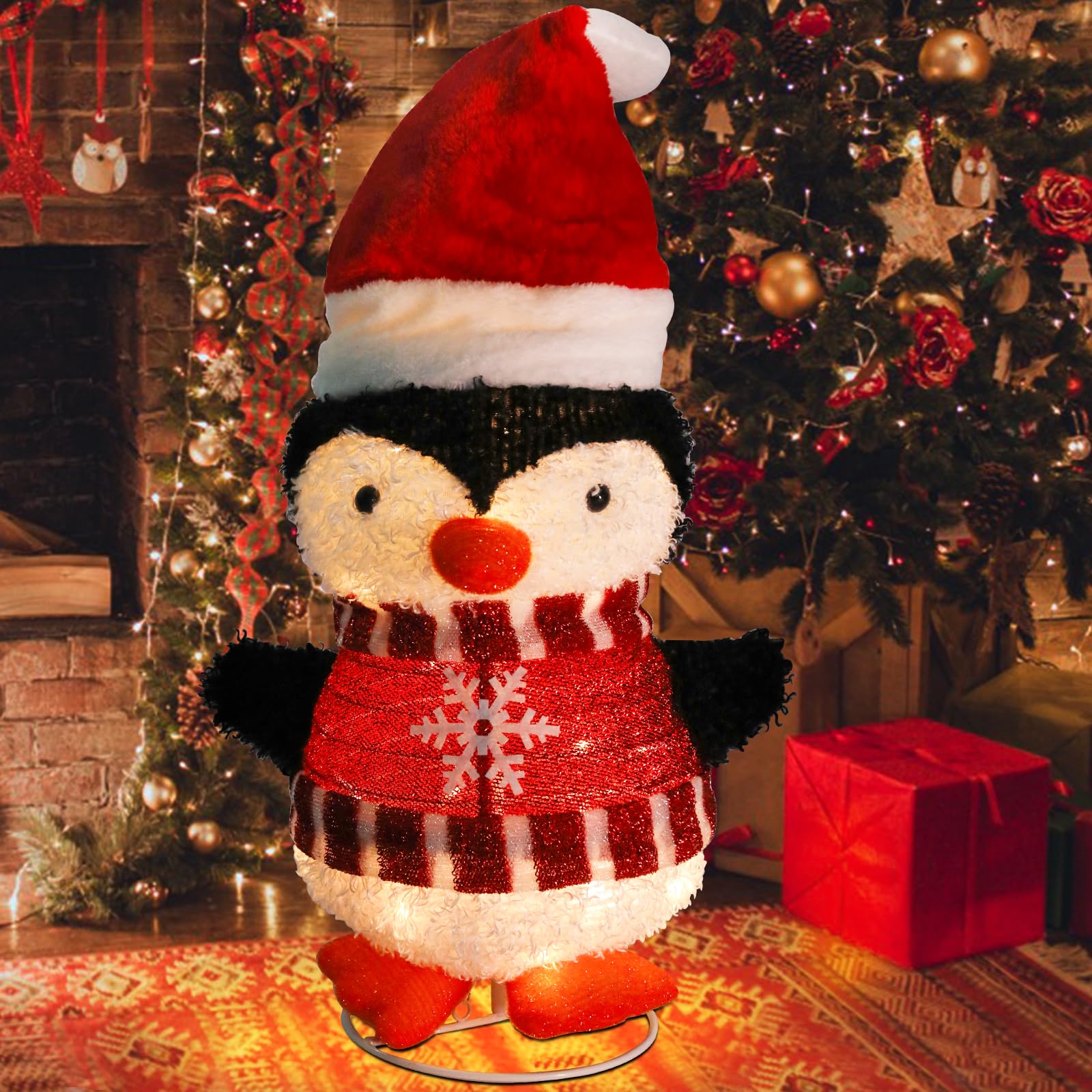 Collapsible Lights Christmas Penguin Lighted with LED Warm White Lights Holiday Decorations for Christmas Party New Year Birthday Gathering
