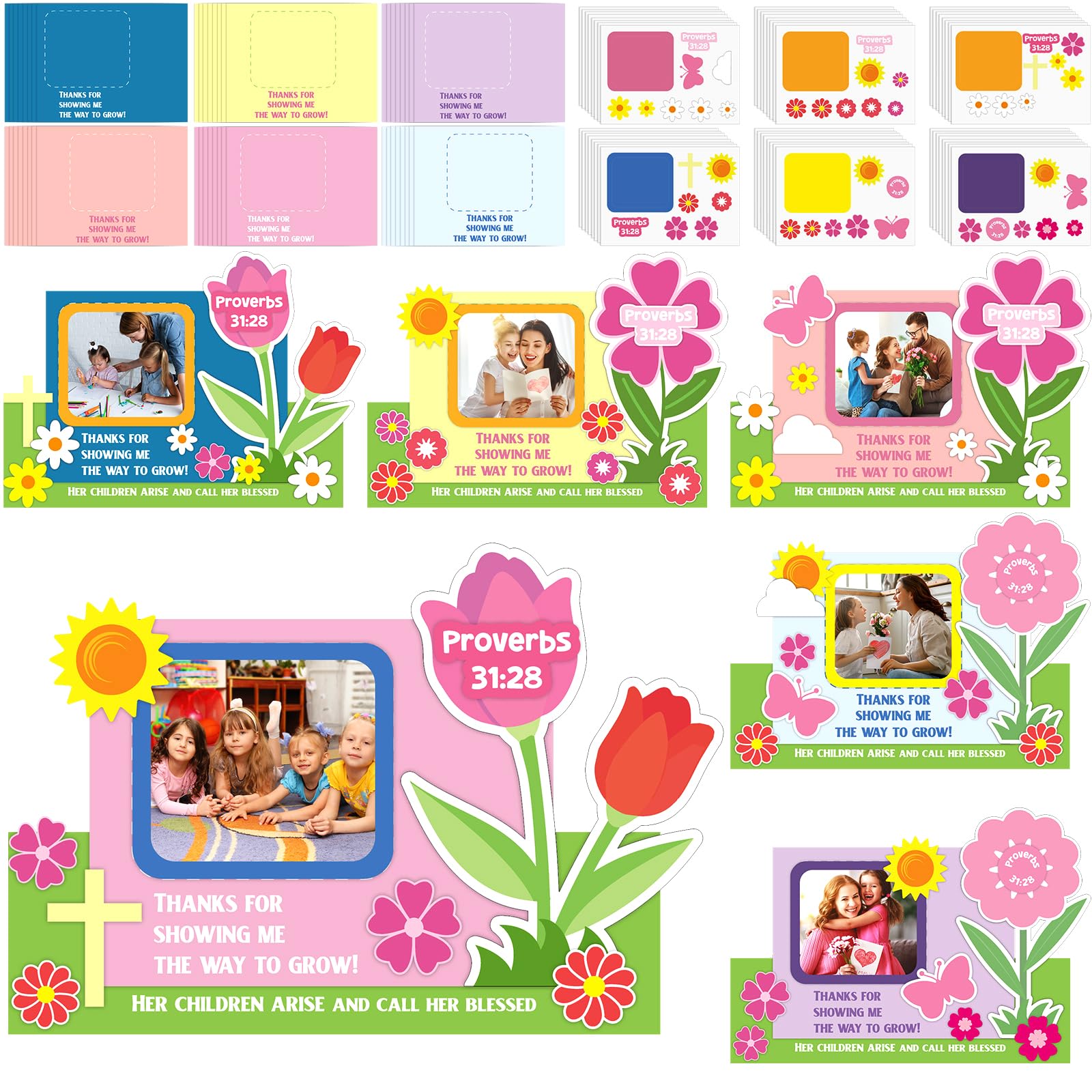 DoubleFill 30 Sets Religious Mother's Day Picture Frame Craft Kits for Kids Mother's Day DIY Craft Photo Frame with Stickers for Classroom Home Decor