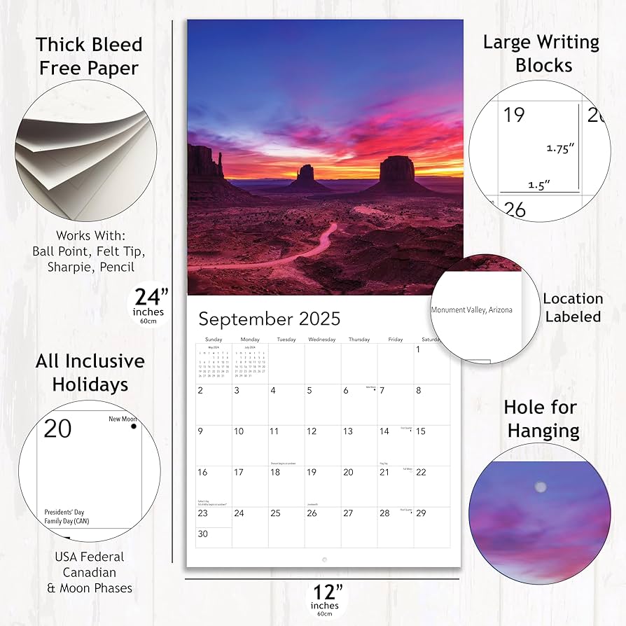Amazon.com: Sunrise Sunset 2025 Hangable Monthly Wall Calendar Large Months Desert Beach Mountain Ocean Parks Paradise Vacation Photo Gift Organizing & Planning (2025 Sunrise) : Office Products amazon-com-sunrise-sunset-2025-hangable-monthly-wall-calendar-large-months-desert-beach-mountain-ocean-parks-paradise-vacation-photo-gift-organizing-planning-2025-sunrise-office-products