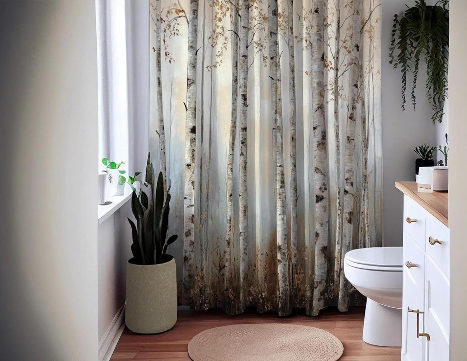 Forest Birch Trees Shower Curtain,Nature-Themed Bathroom Decor,Rustic Farmhouse Shower Curtain- Machine Washable 183x183cm/72x72in(WxH) Cloth Shower Curtain