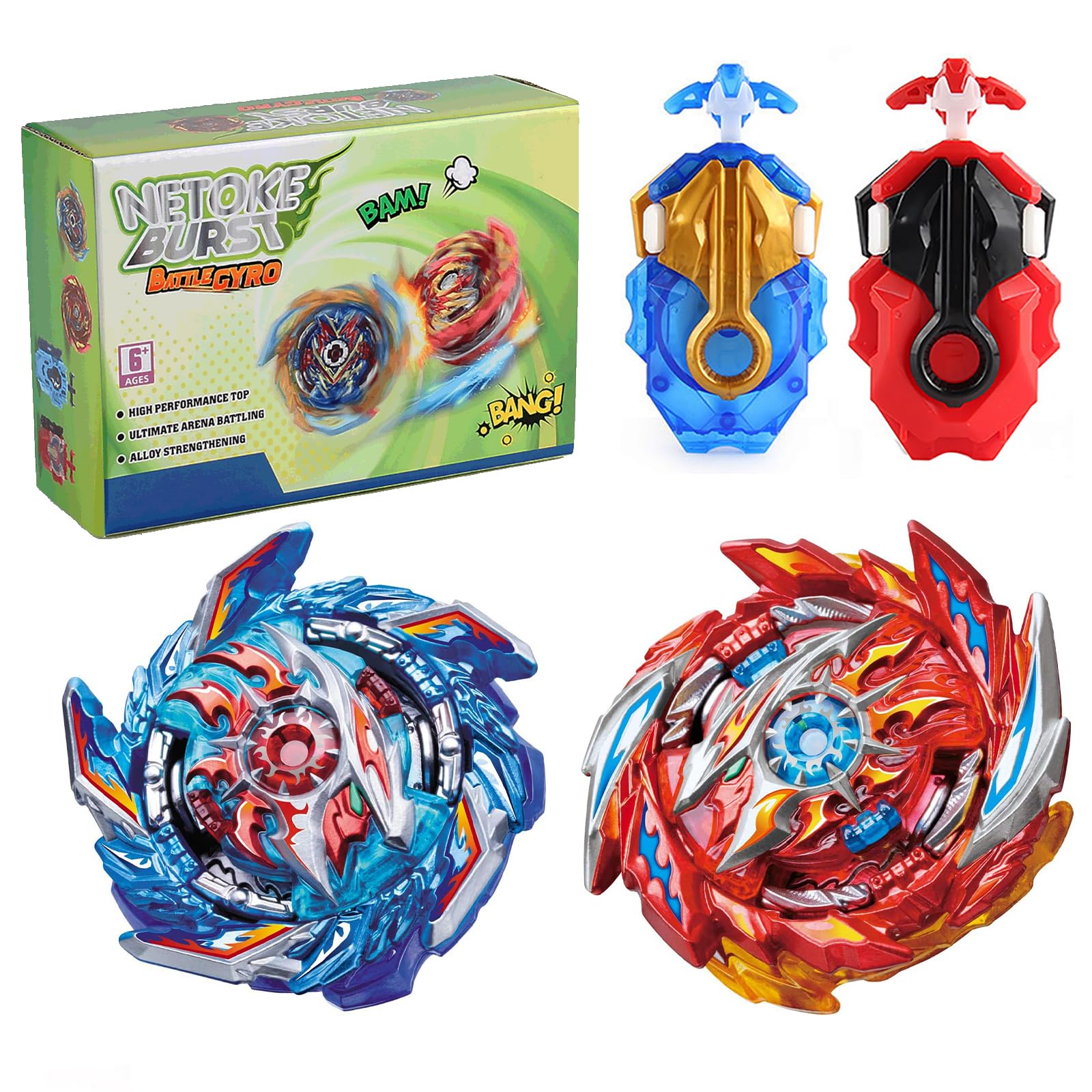 Netoke Gyros Toupie Burst Turbo 4D – Combo B-184 + Lanceur Métal + B-188, Jouet Combat Classique Enfant Cadeau