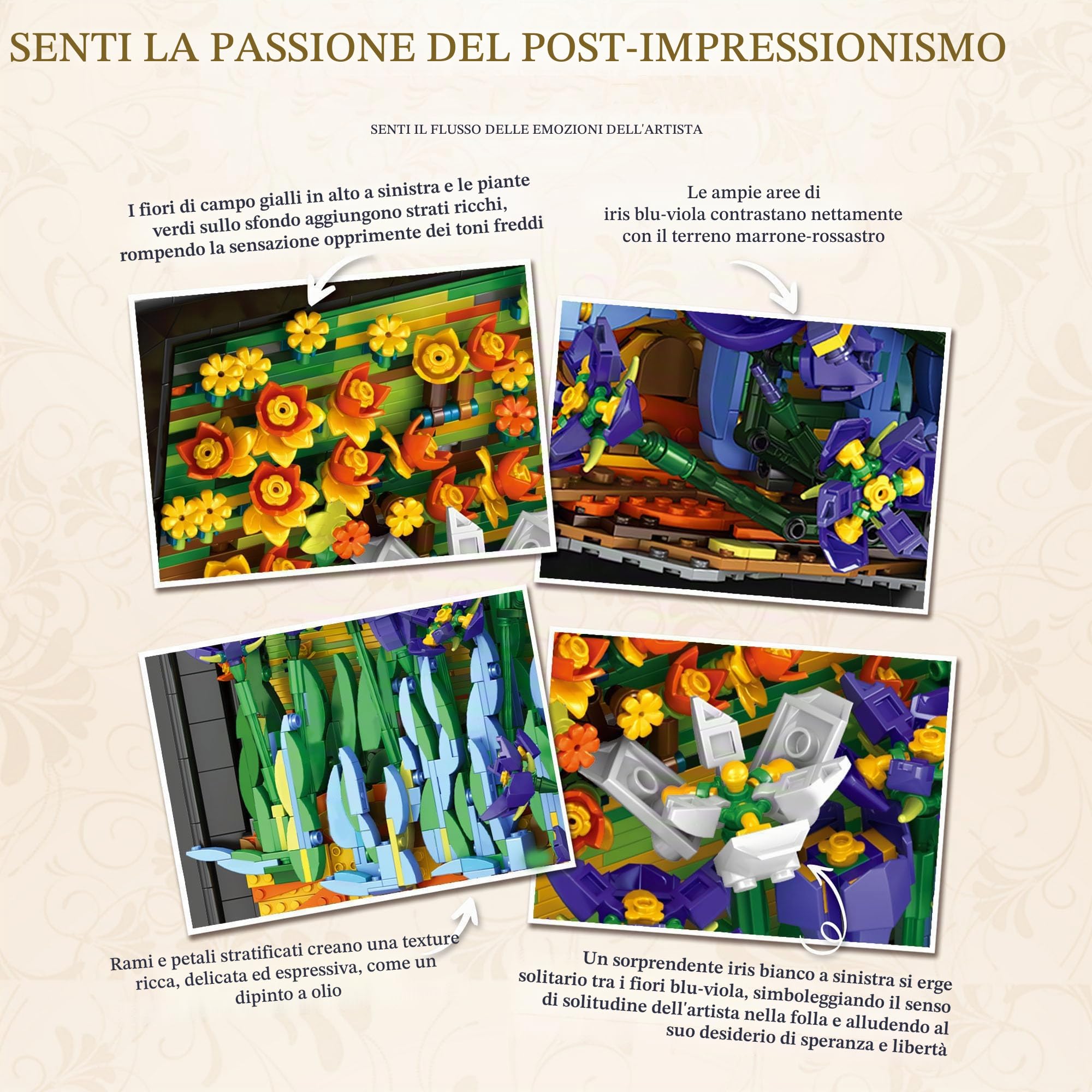 Mavo brix Set da Costruzione Wall Art Artistico Iris per Adulti, Quadro Floreale 3D con Cornice Compatibile con Lego, Decorazione Botanica per Casa e Ufficio,14+, 3488 Pezzi