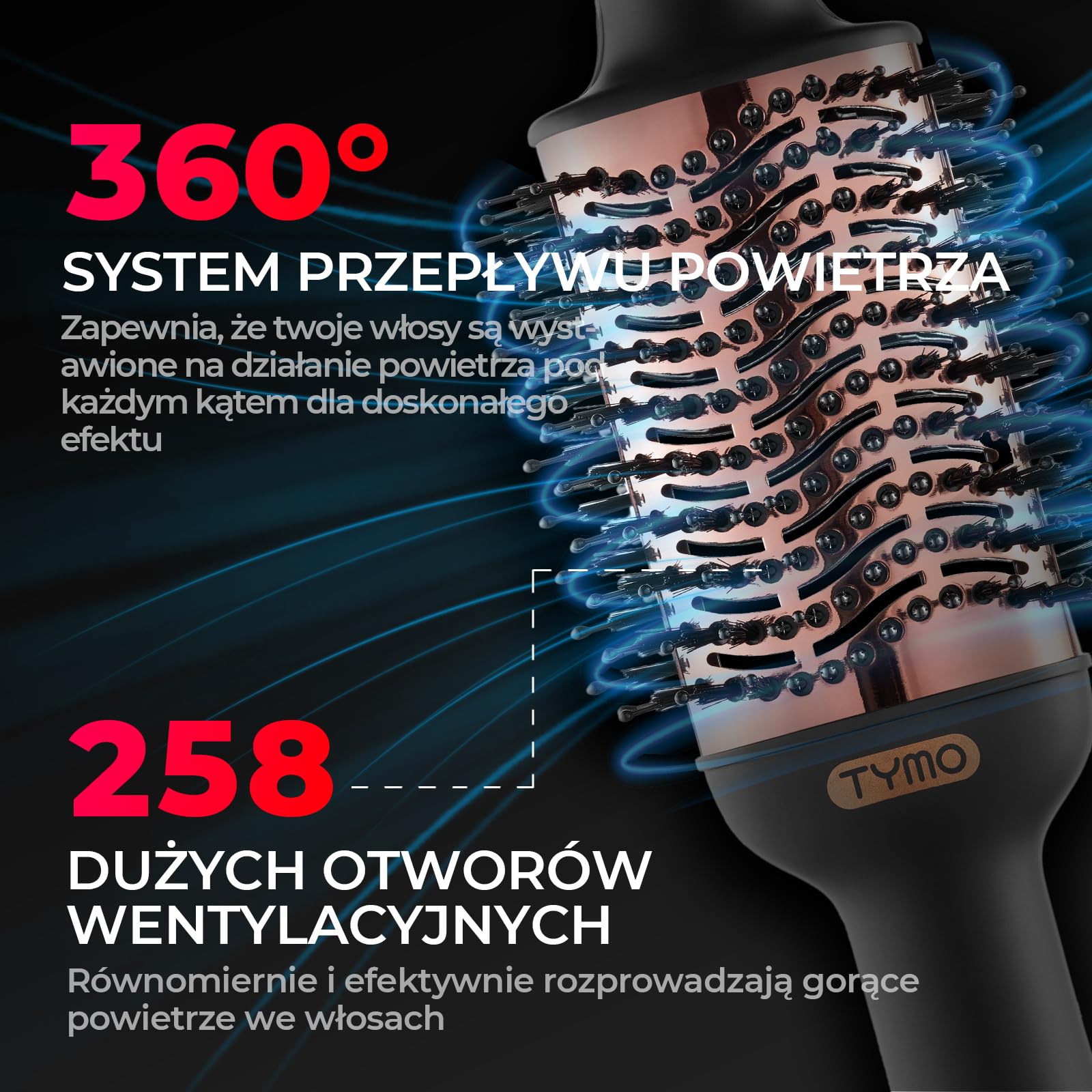 TYMO Szczotka z ciepłym powietrzem, okrągła suszarka do włosów i szczotka objętościowa w jednym, jonowa szczotka do suszarki do włosów, szczotka do stylizacji włosów do szybkiego suszenia, prostowania