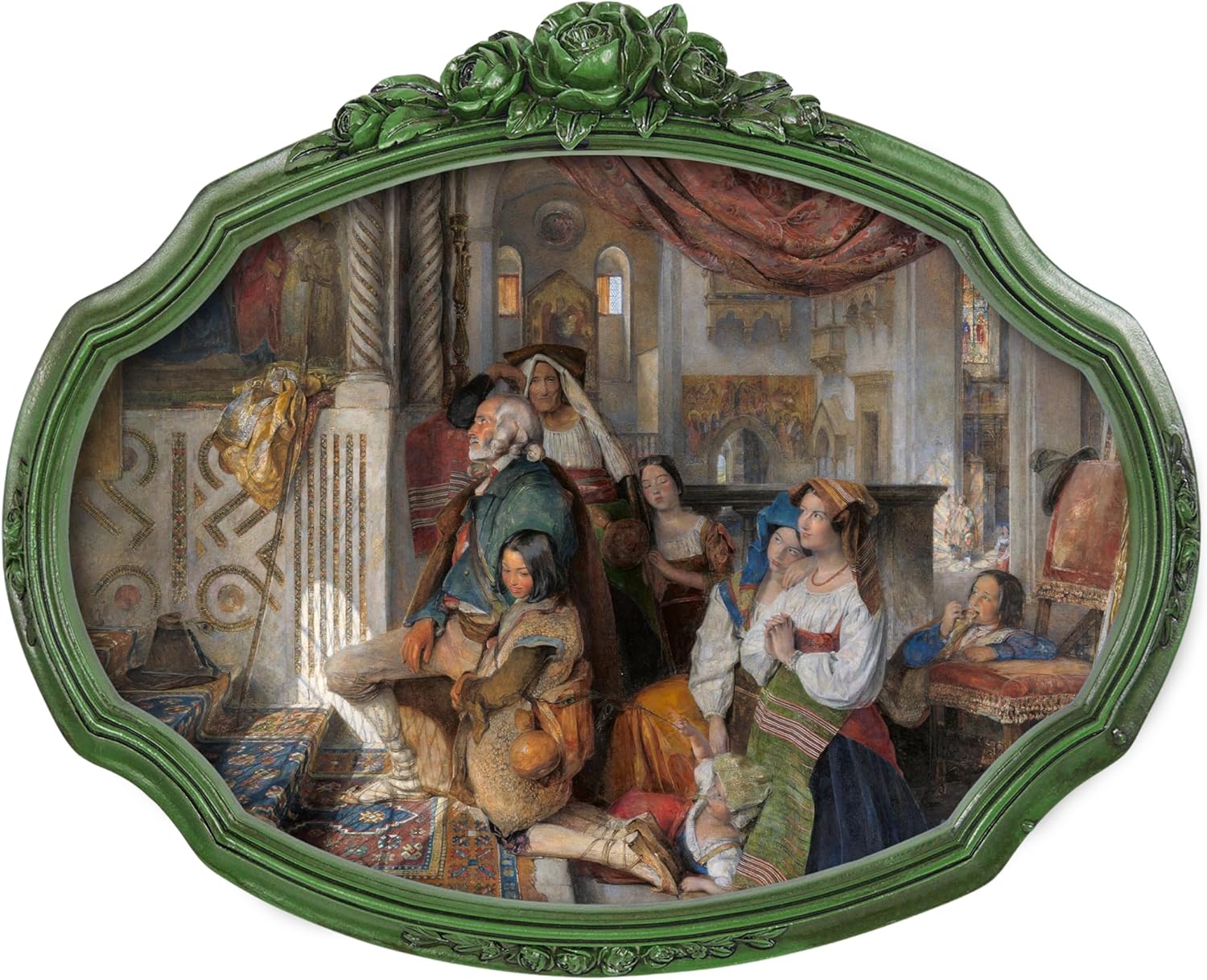 Vintage Framed Wall Art, Green Framed Canvas Wall Art Decor for Living Dinning Room Hallways Entryways, Victorian Portrait Prints Paintings Artwork with Hand-Painted Frame, 17 x 13.5 inches