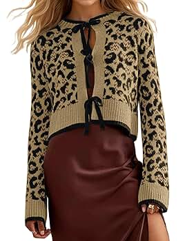 Amazon.com: Ythomm Women Leopard Print Bow Tie Cardigan