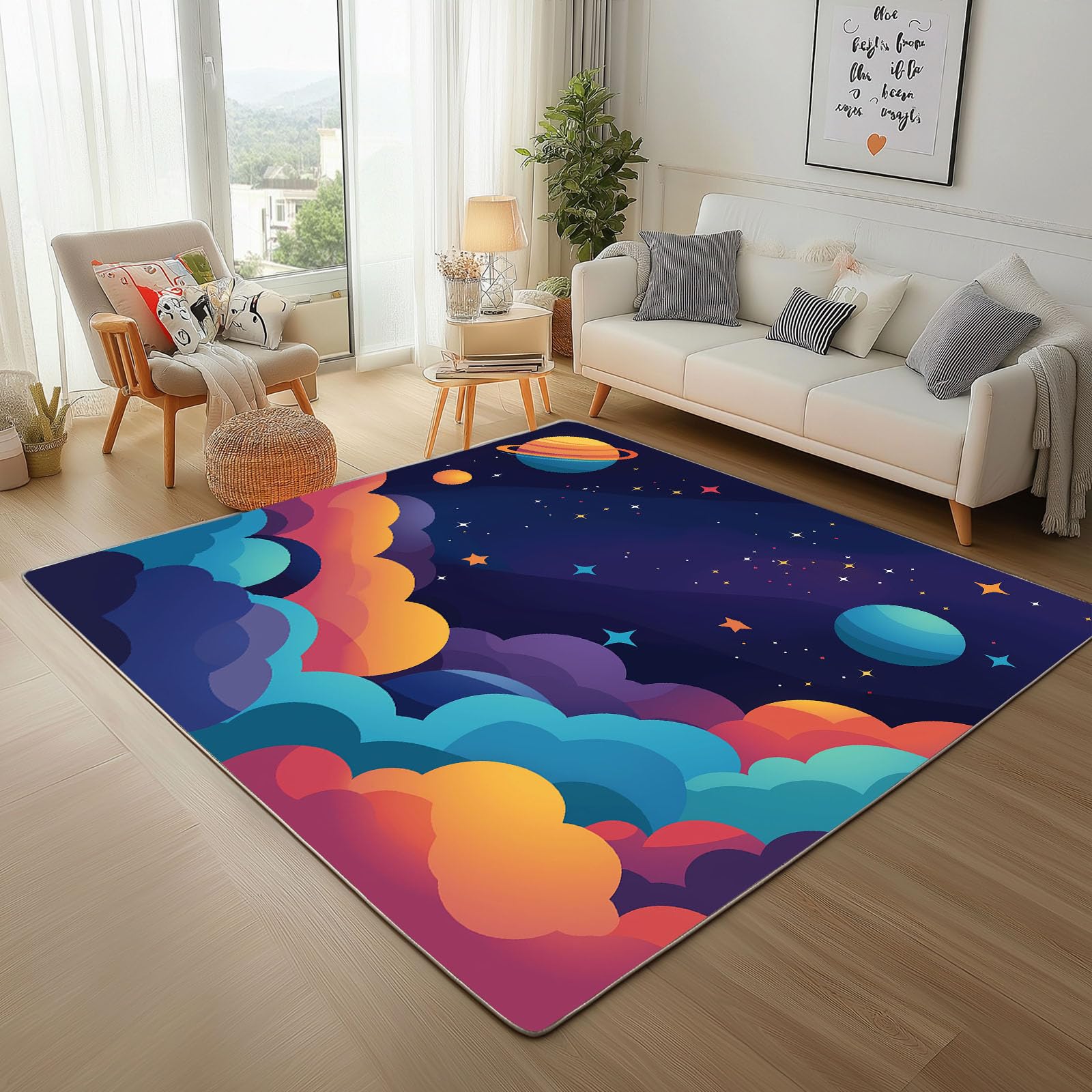 Tapis lavable univers planétaire de dessin animé pour sécuriser les jeux des enfants