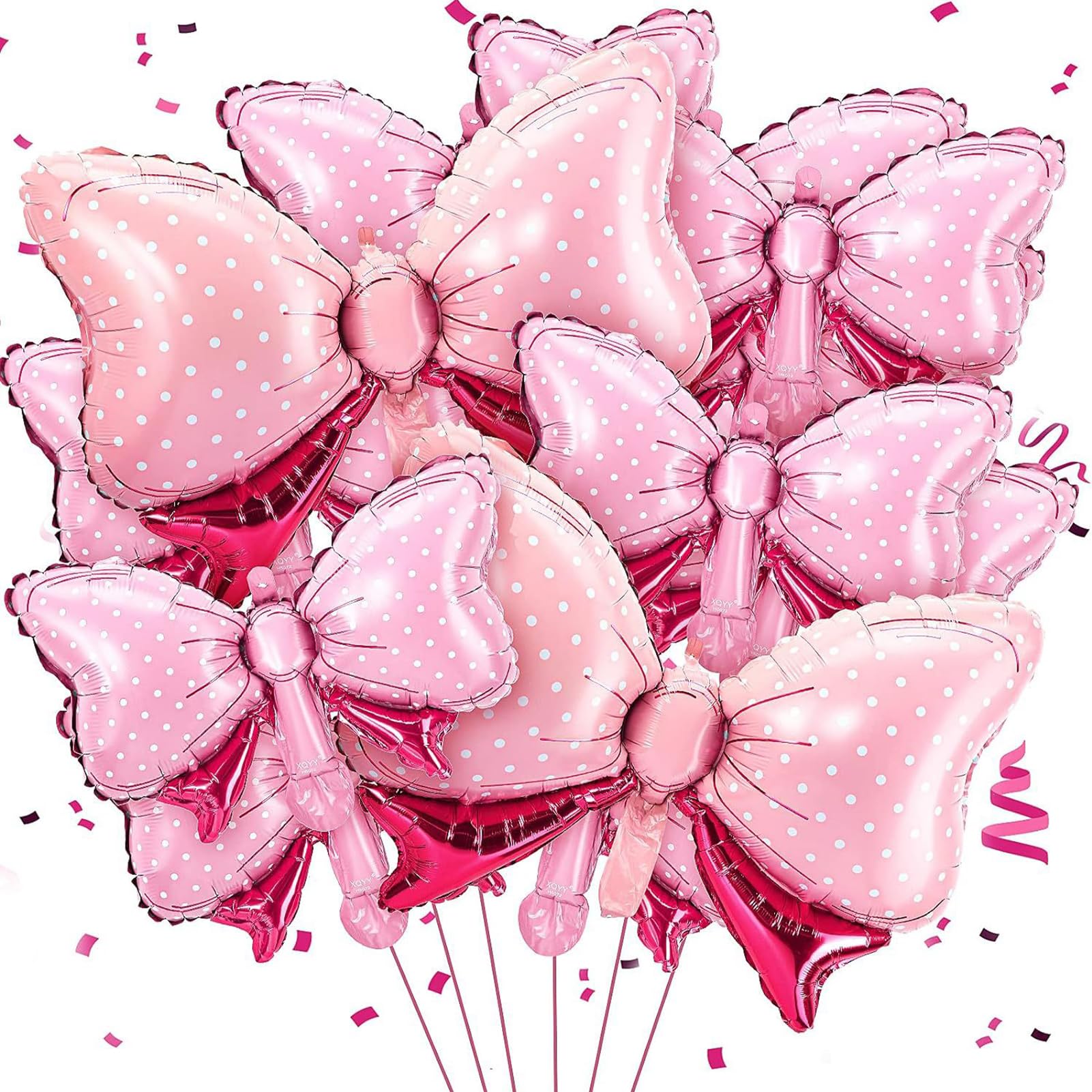 12Pcs Pink Bow Balloons 2Pcs-31inch Giant Bow Foil Balloons 10Pcs-16incs Pink Bow Balloon Decorations for Wedding Baby Shower Birthday Party
