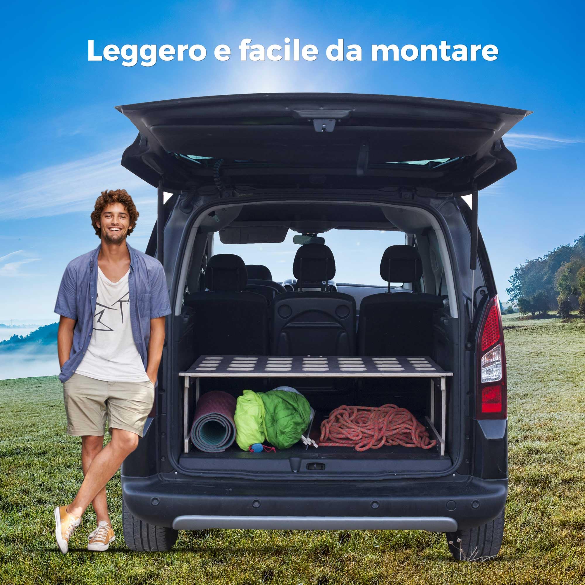 Letto Camper Furgone Leggero e Smontabile, Kit Camper per Berlingo, Rifter, Kangoo, Partner, Citan, Combo e Proace City, Rete Pieghevole, Montaggio Rapido, Senza Omologazione