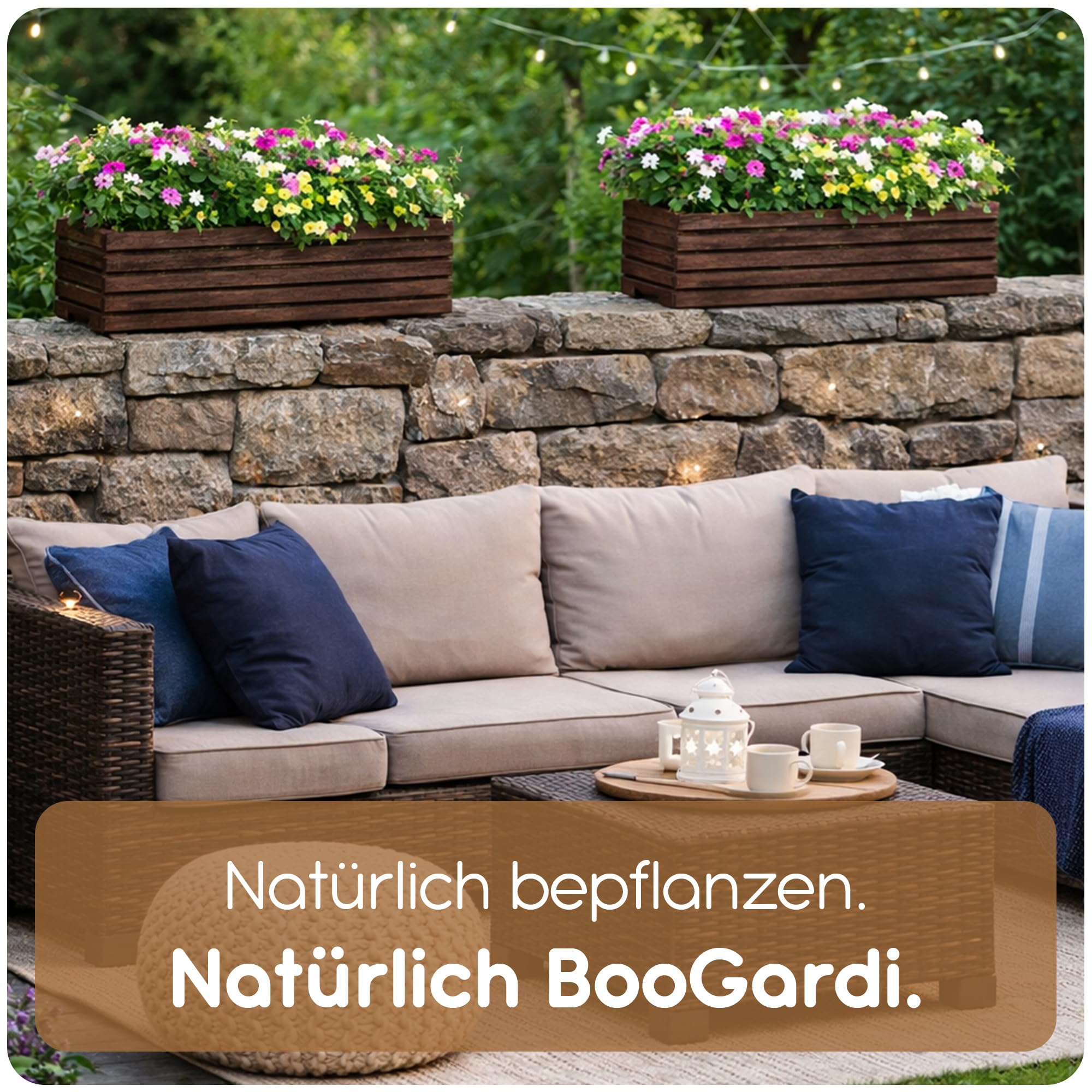 BooGardi Blumenkasten Holz mit Einsatz · Blumenkästen in 3 Größen & 4 Farben · 64x20x14cm Hellbraun · Pflanzkasten für Balkon & Terrasse · Pflanzkübel außen & innen · Blumentopf vormontiert