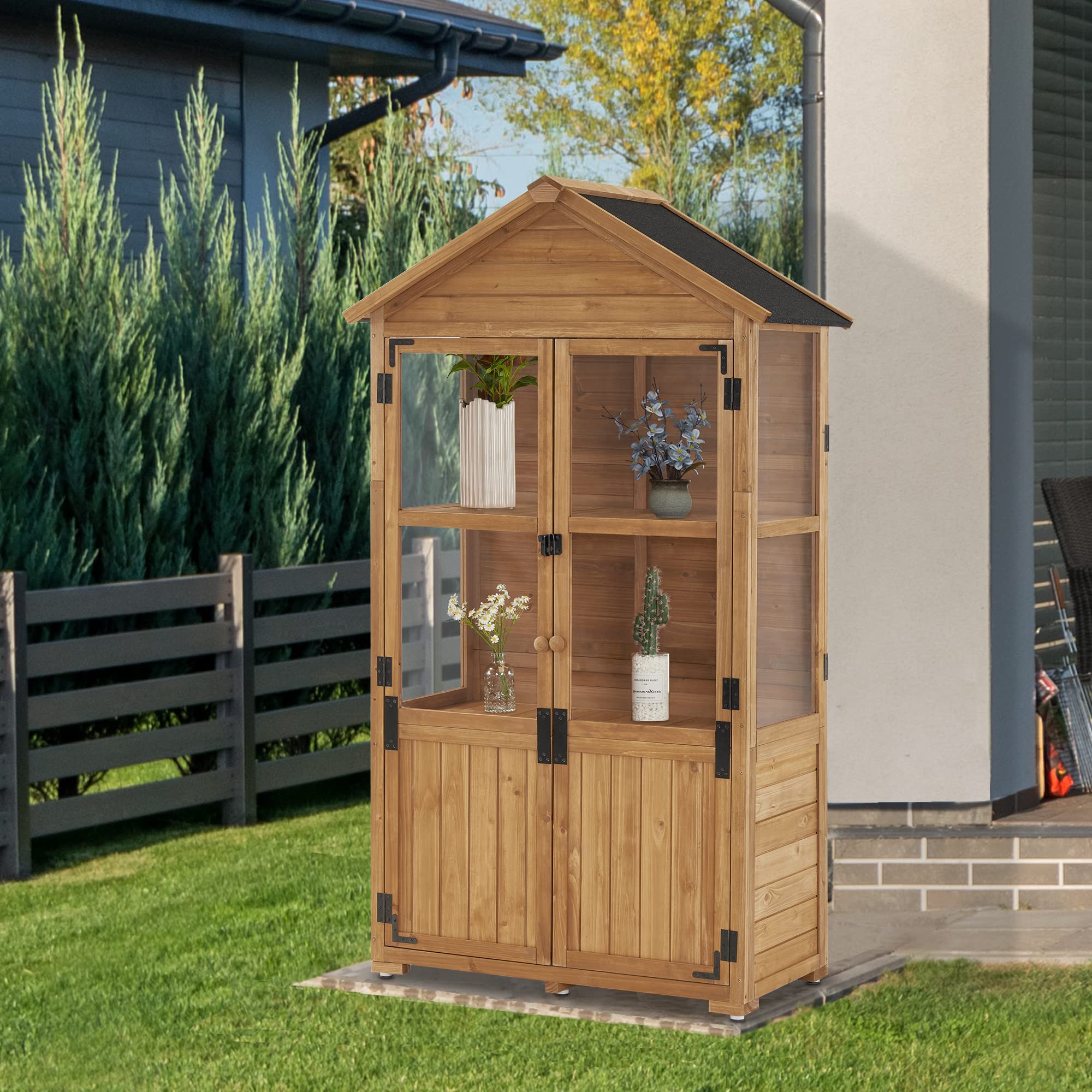M MCombo Gartenschrank Holz Klein, Outdoor Gartenhaus Gerätehaus Wetterfest, 100 × 53 × 178 cm