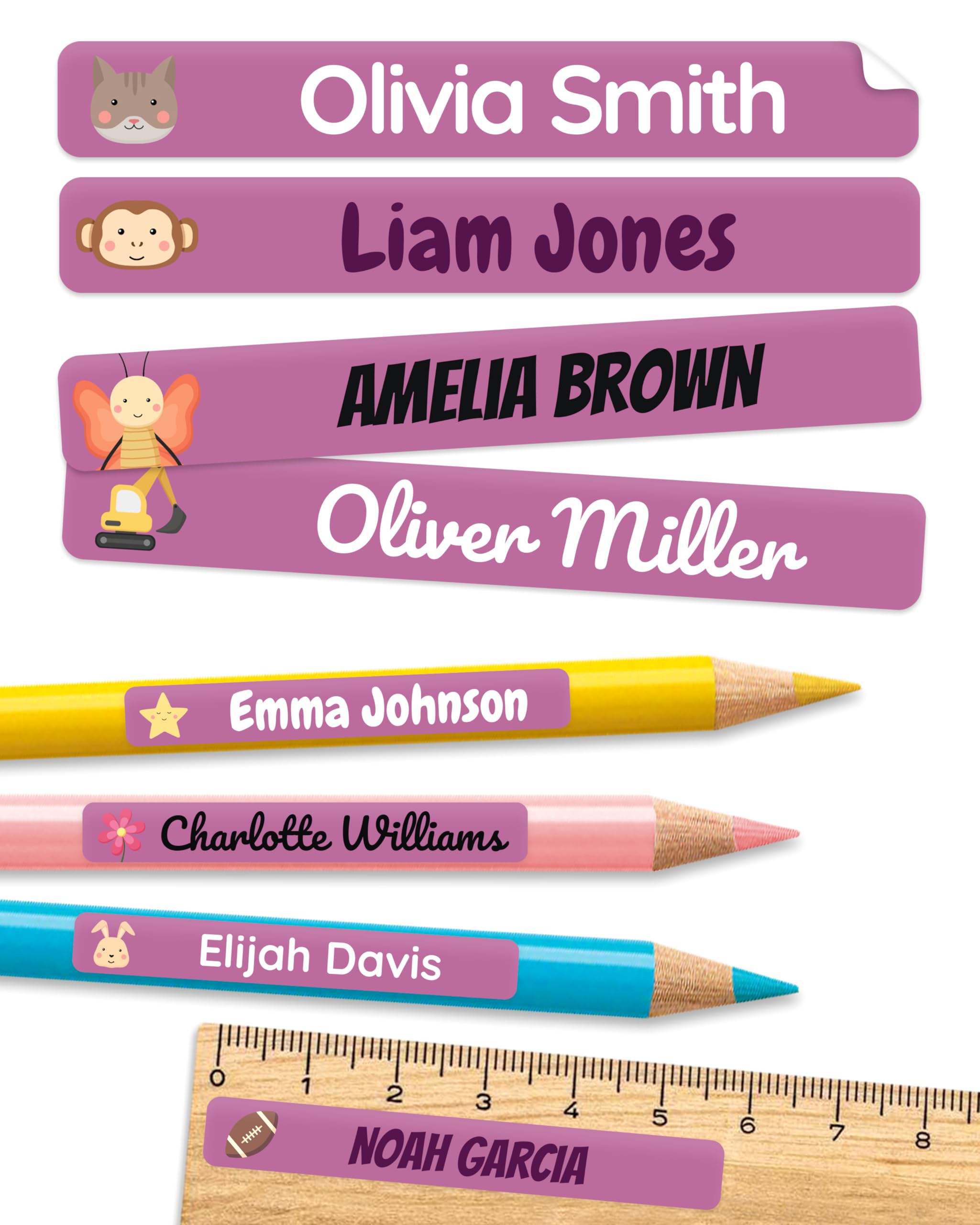 Personalized Kids Name Labels for Pencils Purple [150pcs] - Waterproof Name Stickers for School & Daycare - Pencil Custom Name Stickers - Children
