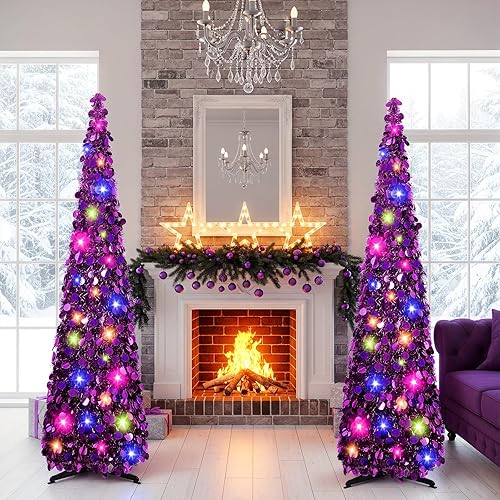 Miniatura 6 de MACTING - Árbol de Navidad de oropel de 5 pies con soporte