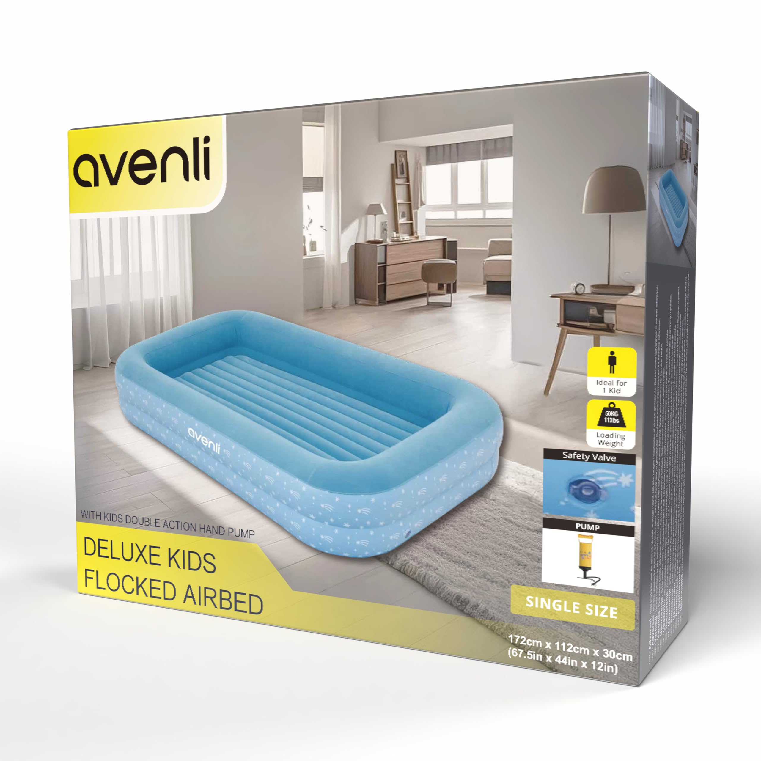 AVENLI Luftmatratze Luftbett Kinderbett mit Pumpe für 1 Kind 172x112x30cm aufblasbare Matratze Gästebett weiche Liegefläche mit beflockter Oberfläche Reise-Bett für Camping & Zuhause
