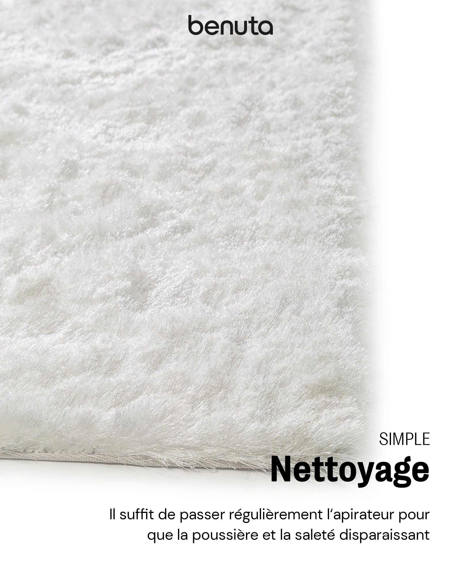 benuta Tapis Shaggy à Poils Longs/Longues mèches Whisper Pas Cher Blanc 200x290 cm - sans Pollution - 100% Polyester - Uni - Tufté à la Main - Salon