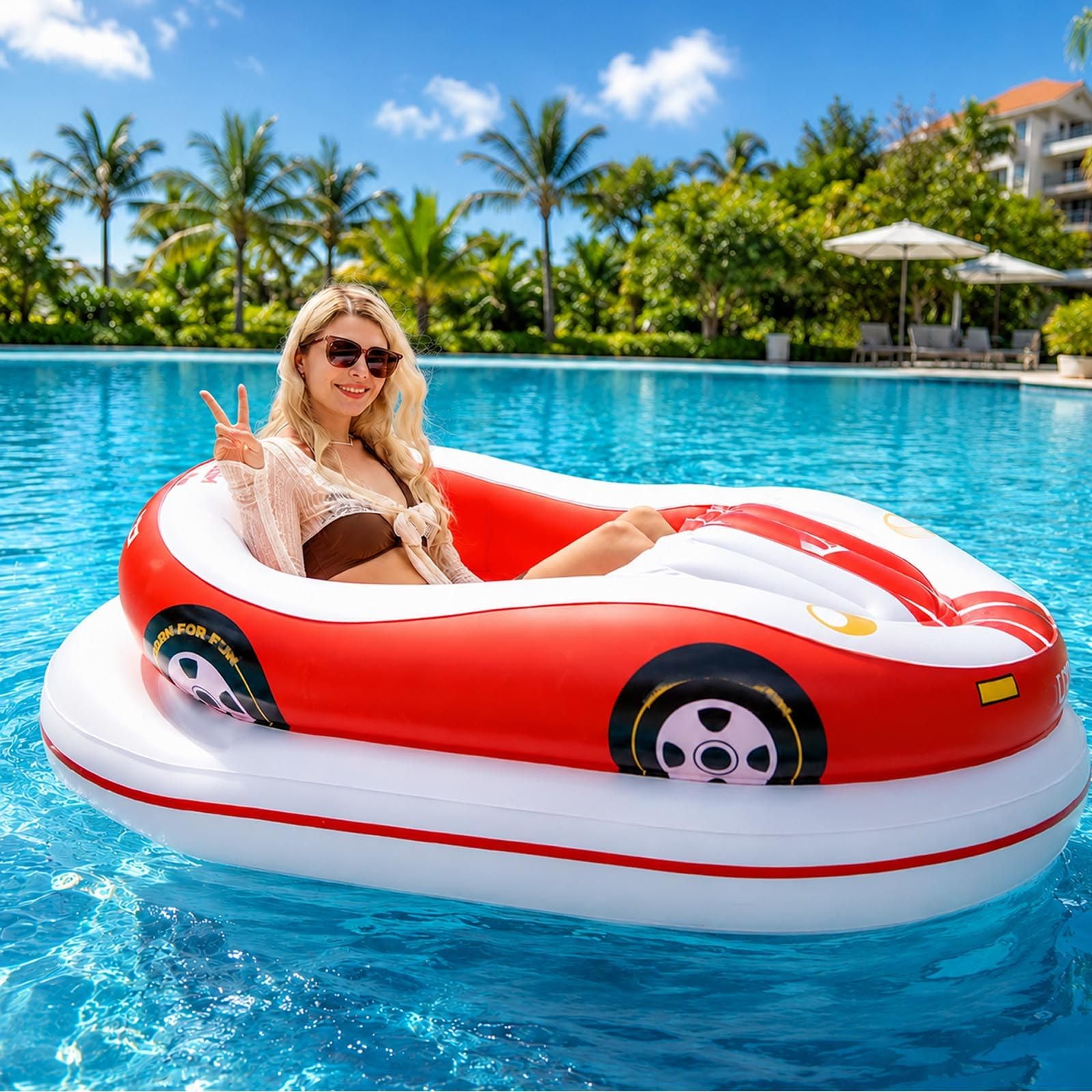 menglanchang Inflatable Motorized Bumper Boat for Pools and Calm Lakes Red