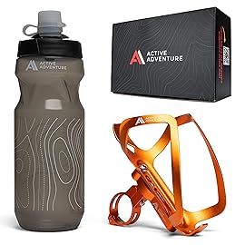 Bike Water Bottle Holder Combo - 20 Oz Squeeze Bottle & Bicycle Mount Cage Rack, No Screws Needed, Durable Alloy - Fits All Handlebar Bikes & MTB Mountain Road - for Adults, Kids (Orange)