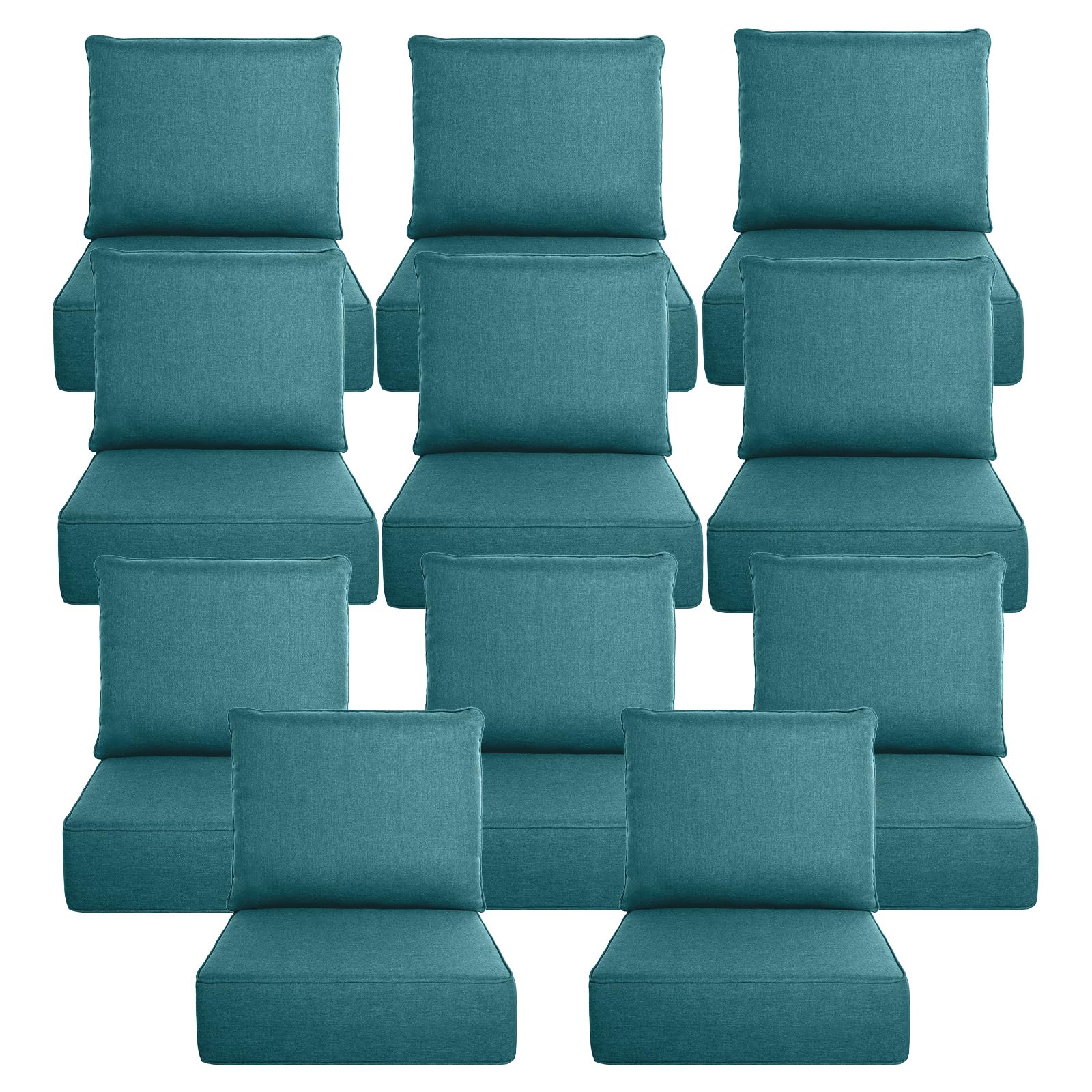 Luxury 6" Thick Outdoor Cushion Set 11 - 22x24 Patio Furniture Cushions with 28D High-Density Foam, Water-Resistant &amp; Fade-Resistant Fabric, Removable Covers for Patio Furniture Sofa - Peacock Blue