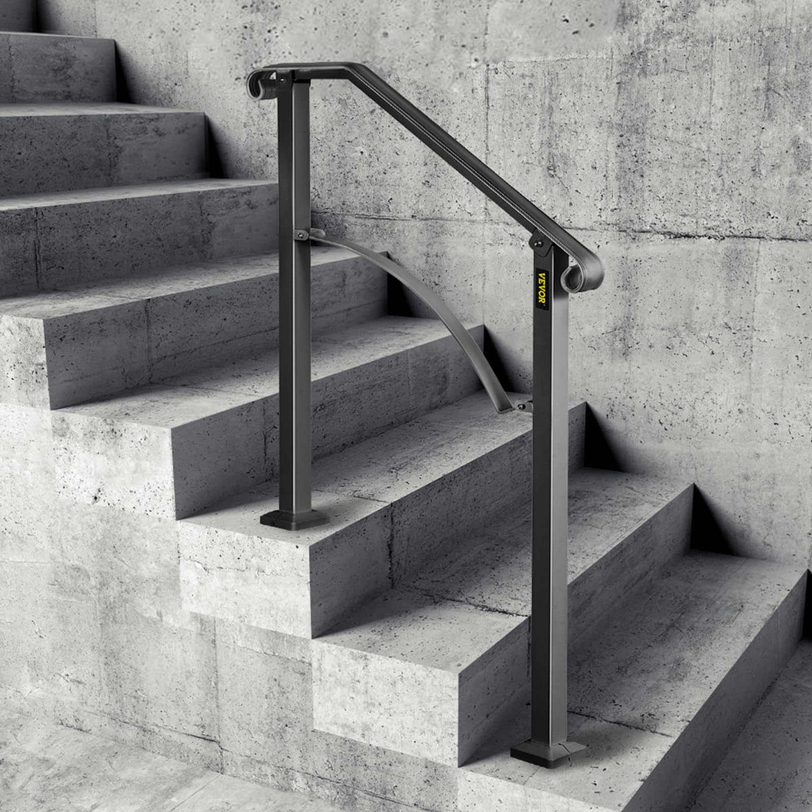 VEVOR Poręcze do schodów zewnętrznych, pasują do 2 lub 3-stopniowej balustrady schodów zewnętrznych, poręcz łukowa #2, poręcz z kutego żelaza, elastyczna poręcz werandowa, czarne poręcze przejściowe