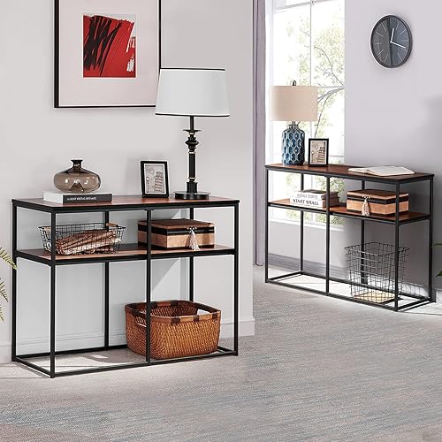 Miniatura 6 de VECELO Consola multiusos, sofá estrecho de 2 niveles con estantes de almacenamiento para entradasala de estar, fácil montaje, 41.3 x 14 x 29.9