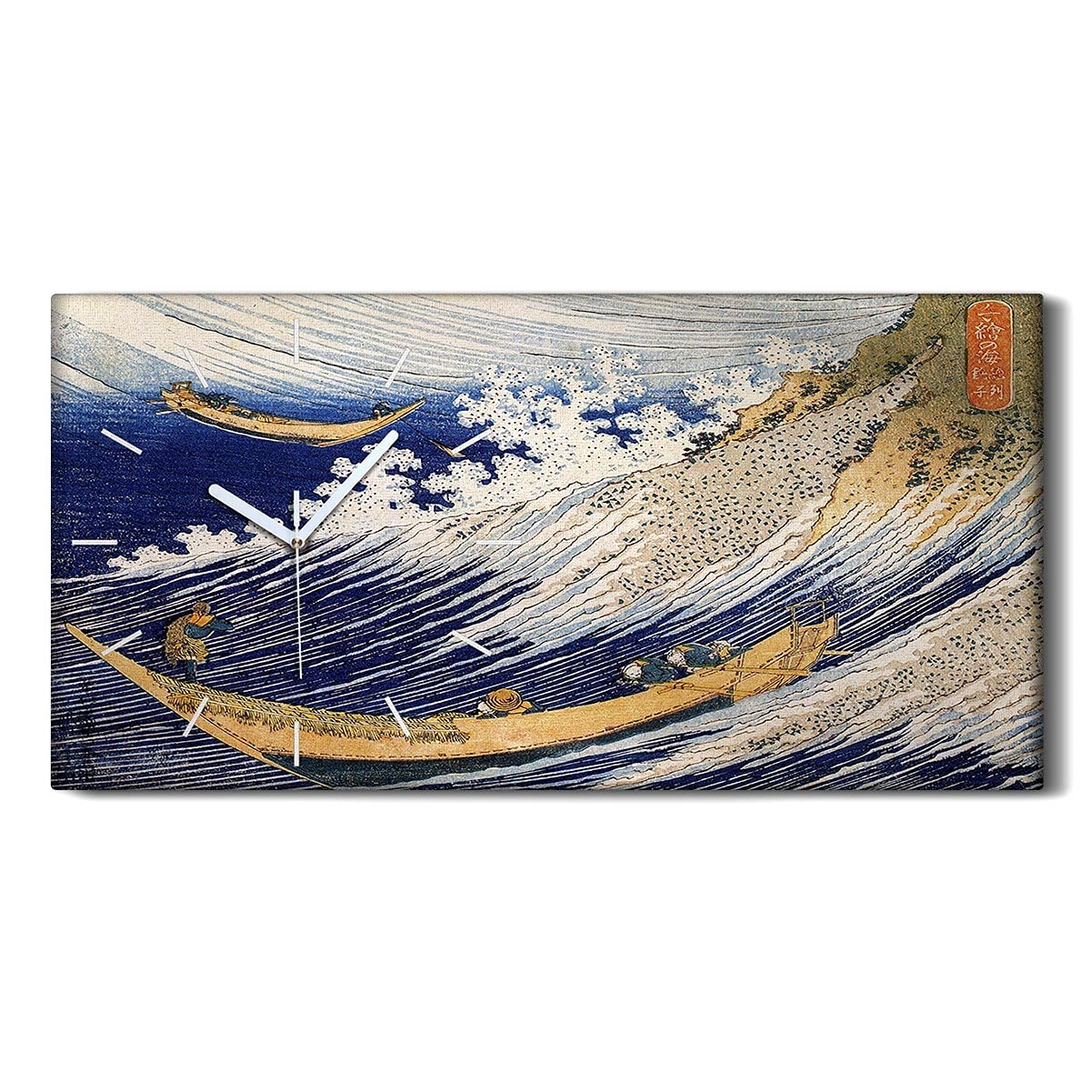 Horloge sur Toile Ocean Waves Hokusai 60x30cm pour Décoration de Salon
