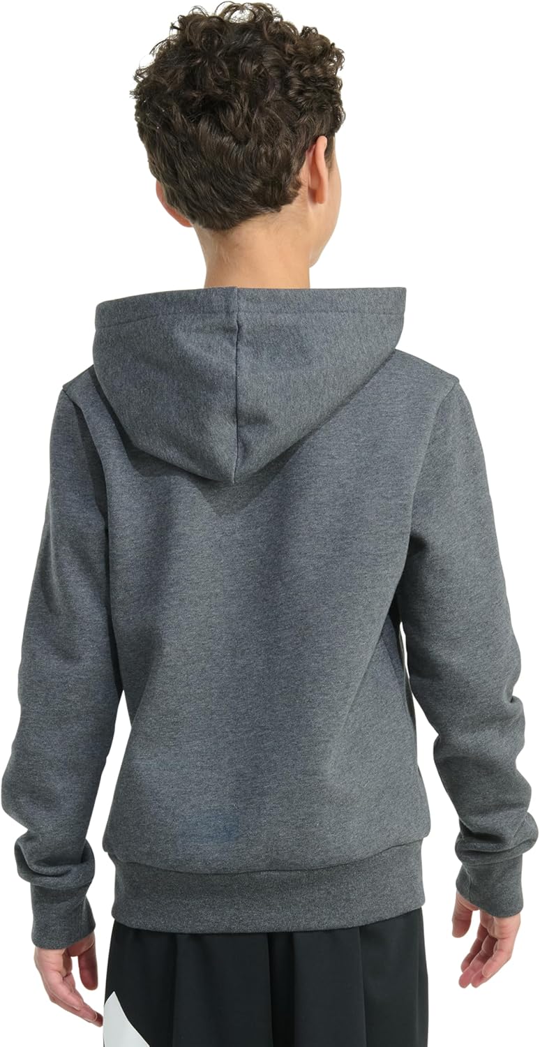 adidas Boys Essential Big Logo Fleece Heather Hooded Pullover (Big Kid), Dark Grey Heather, Large, Big Kid - Image 3