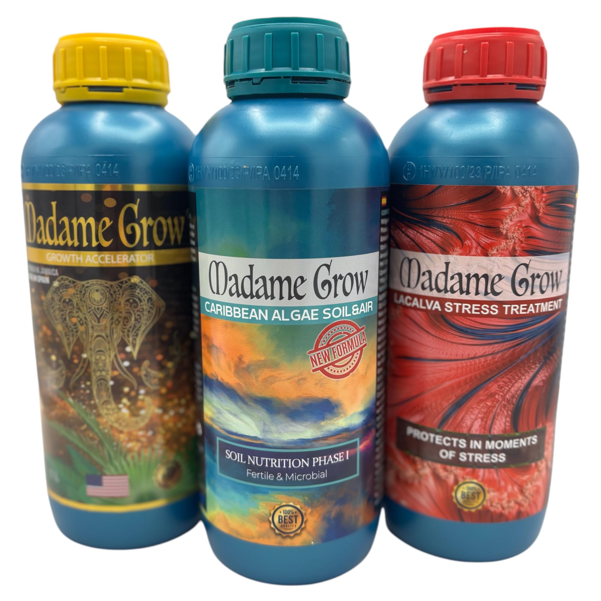 MADAME GROW Savanna Kit 3 x 1L, Acceleratore + Lacalva + Caribbean, Fertilizzante per piante, Concime per piante, Fertilizzante per alghe, Concime per fioritura, Nutrizione ed energia