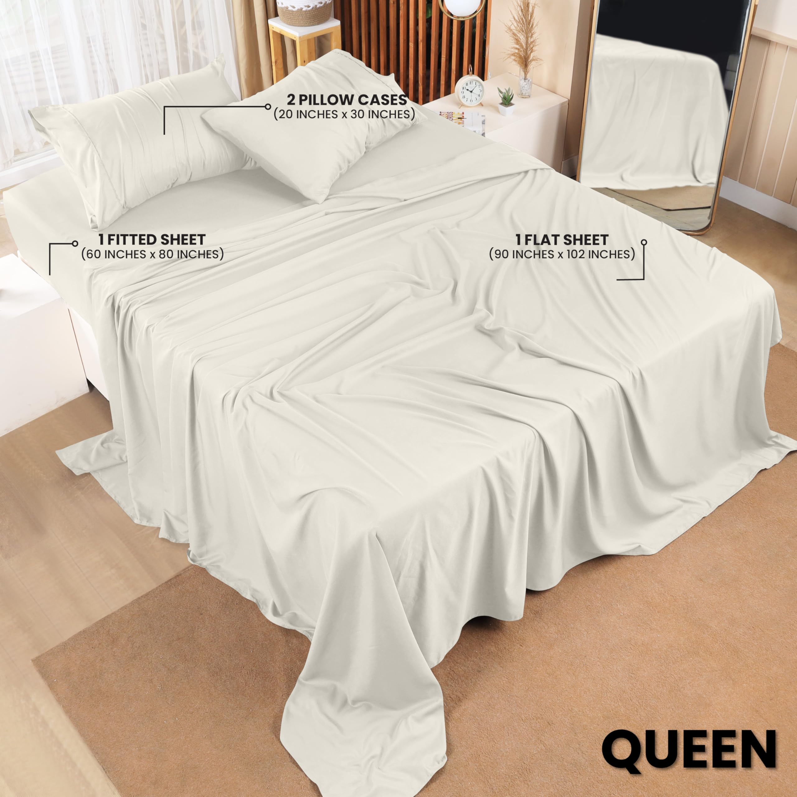 Utopia Bedding 3-teiliges Bettlaken-Set – Microfaser-Polyester, Inkl. Spannbetttuch & Kissenbezug, Doppelbett