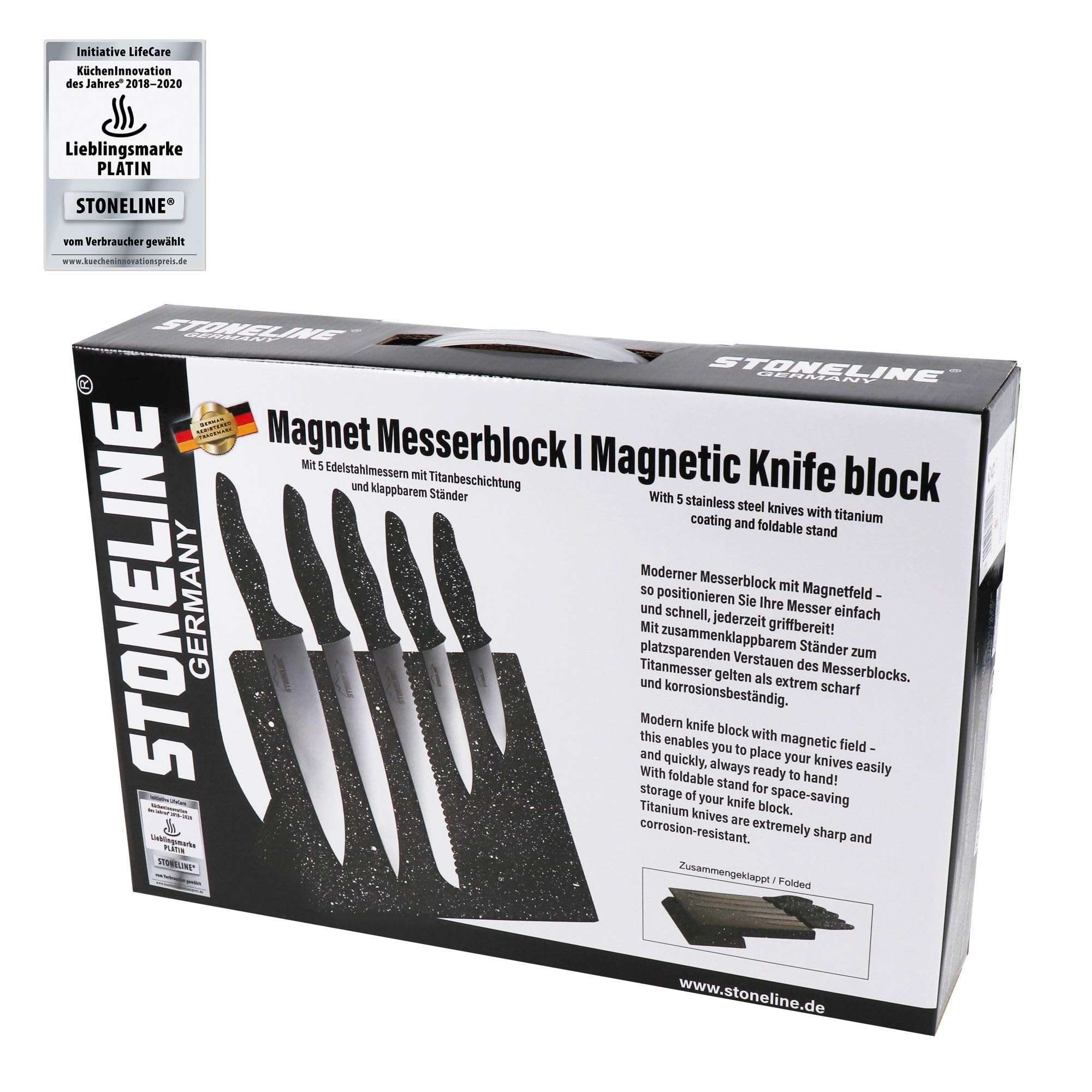 STONELINE Tacoma Taco Soporte Cuchillos Bloque Magnético Plegable con 5 Cuchillos de Acero Inoxidable, Hoja Afilada, Juego de Cuchillos Cuchillo Cocina Profesional para Carne Verduras Fruta
