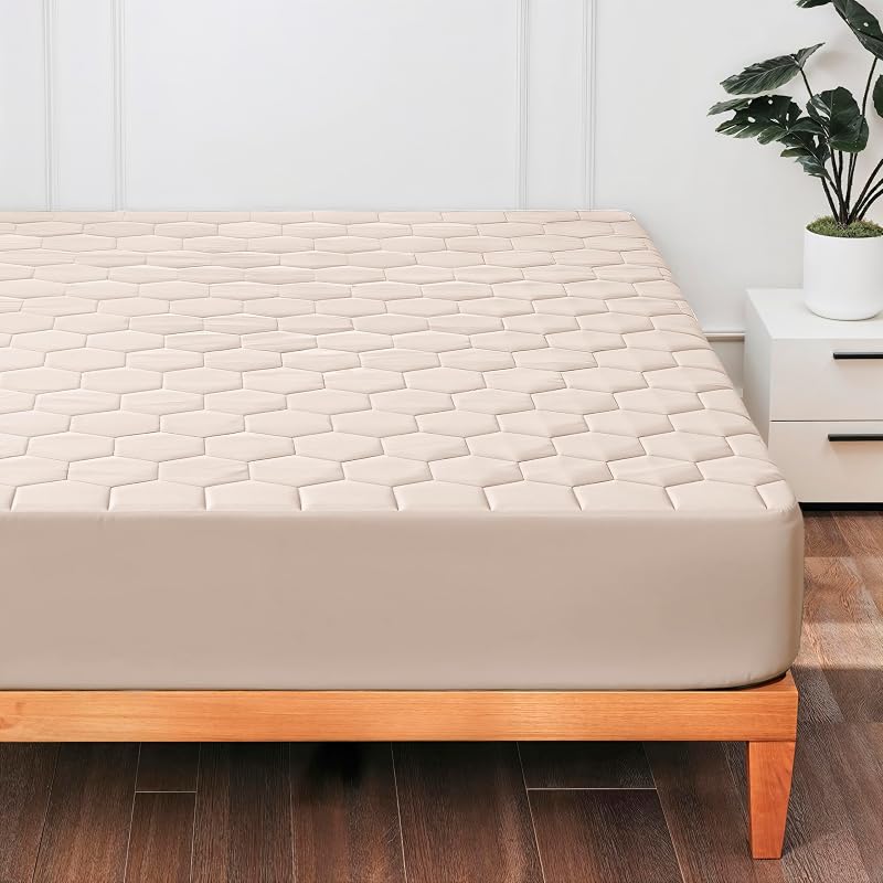 Hearth & Harbor California King Size Quilted Fitted Mattress Pad Cover, 100% Waterproof Mattress Protectors, Deep Pocket Fitted Mattress Cover 8" - 21" (72" x 84", Beige Cream)