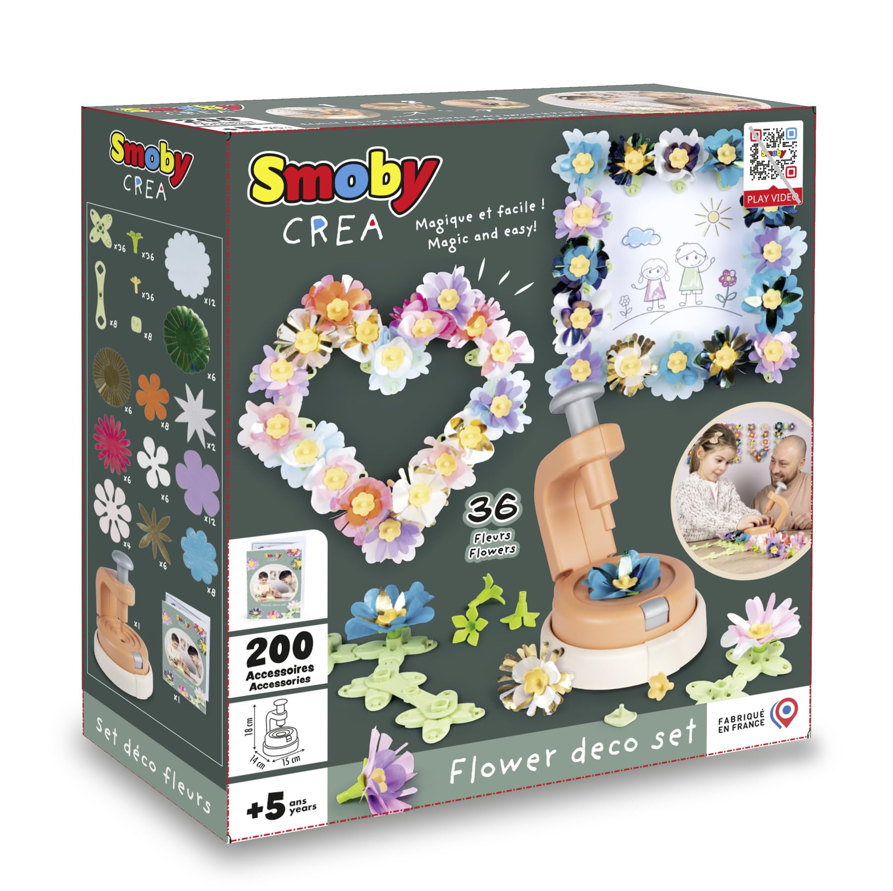 Smoby - Set Déco Fleurs - Activité Manuelle - Atelier Création - Presse à Fleurs - Tissus et Livret Inclus - A Partir de 5 Ans - Fabrication Française