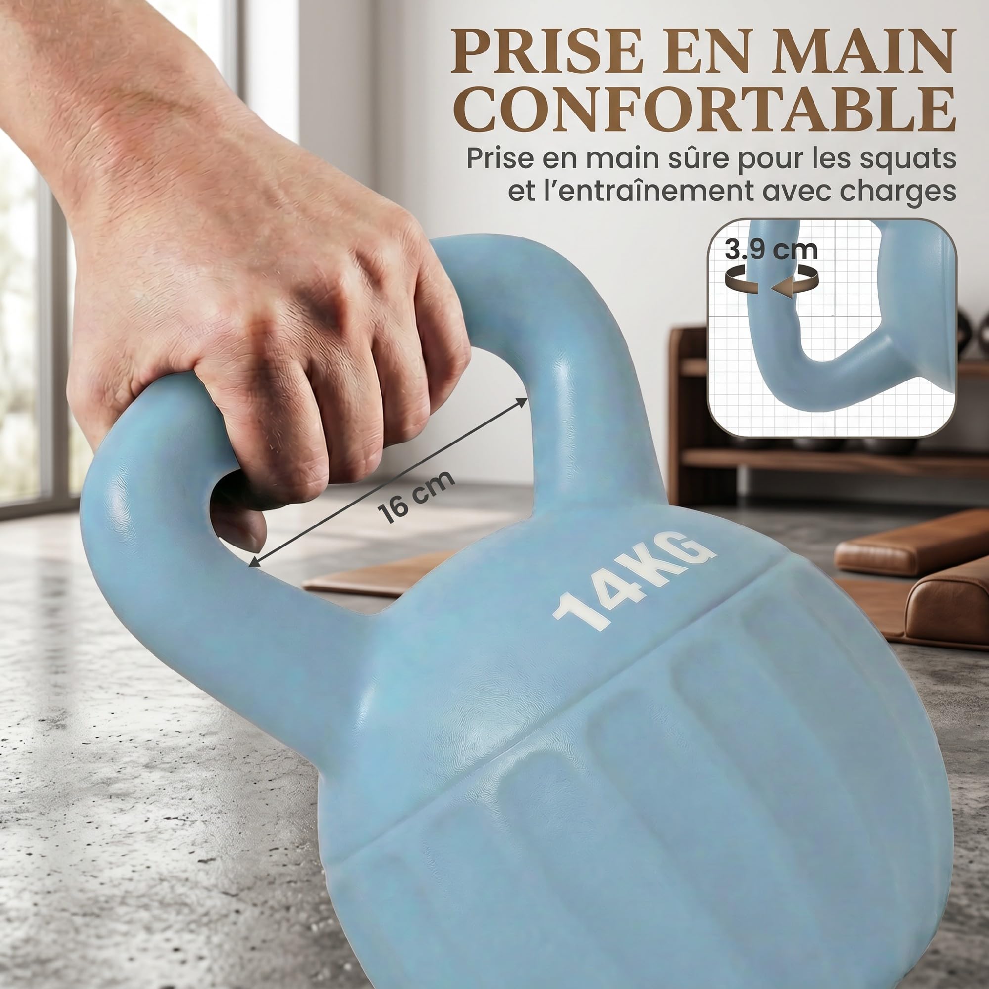 SPORTNOW Kettlebell 10/12/14 kg, Hantel mit rutschfestem Griff, Kugelhantel, Krafttraining, Workout, für Fitnessstudio, Blau