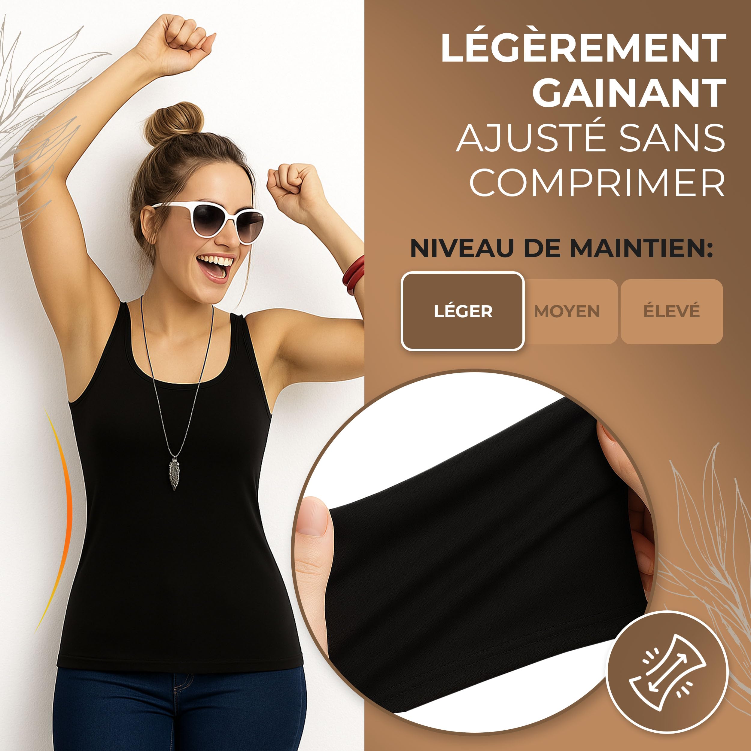 UnsichtBra Debardeur Femme – Maillot De Corps Femme Microfibre avec Effet Gainant Léger, sans Coutures, Respirant, Bretelles Larges À Enfiler | Coupe Ajustée, Séchage Rapide