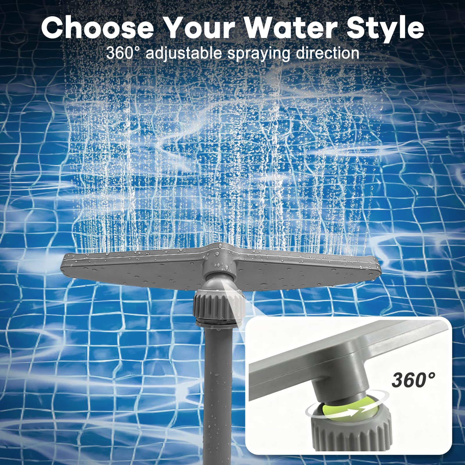 Solarbetriebener Poolbrunnen mit Beleuchtung, 40-69 cm höhenverstellbar, Sprühbrunnen für Pools, 360°-Poolbrunnen für Aufstell- und Einbaupools