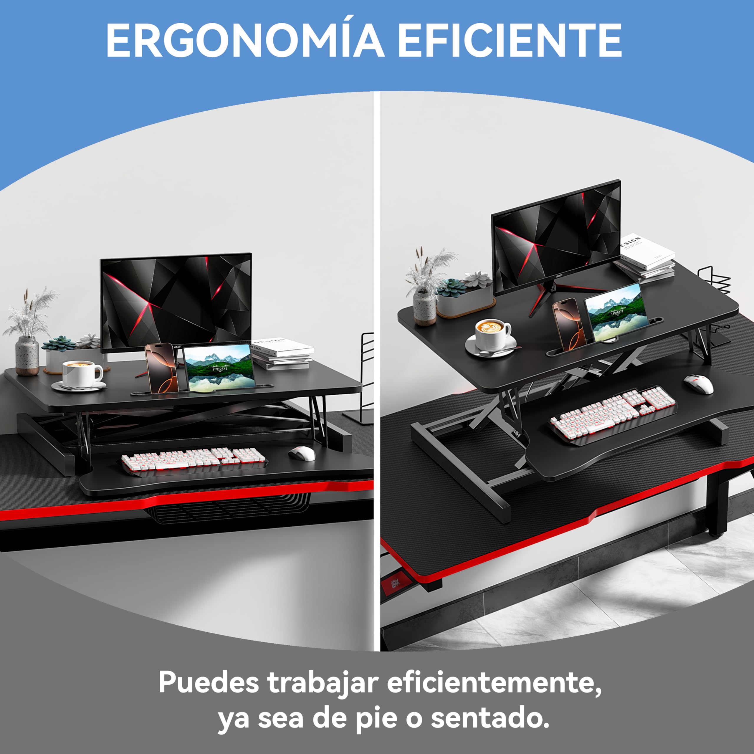 Mihoho Convertidor de Escritorio de 80 centímetros, estación de Trabajo para Dos monitores y computadora portátil con Bandeja Grande para Teclado, convertidor de elevación para Trabajar (80)