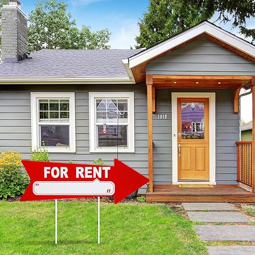 Miniatura 6 de Barydat 12 letreros de patio de alquiler con estacas de 17 x 6 pulgadas, plástico de doble cara para alquiler de garaje, venta de flechas con